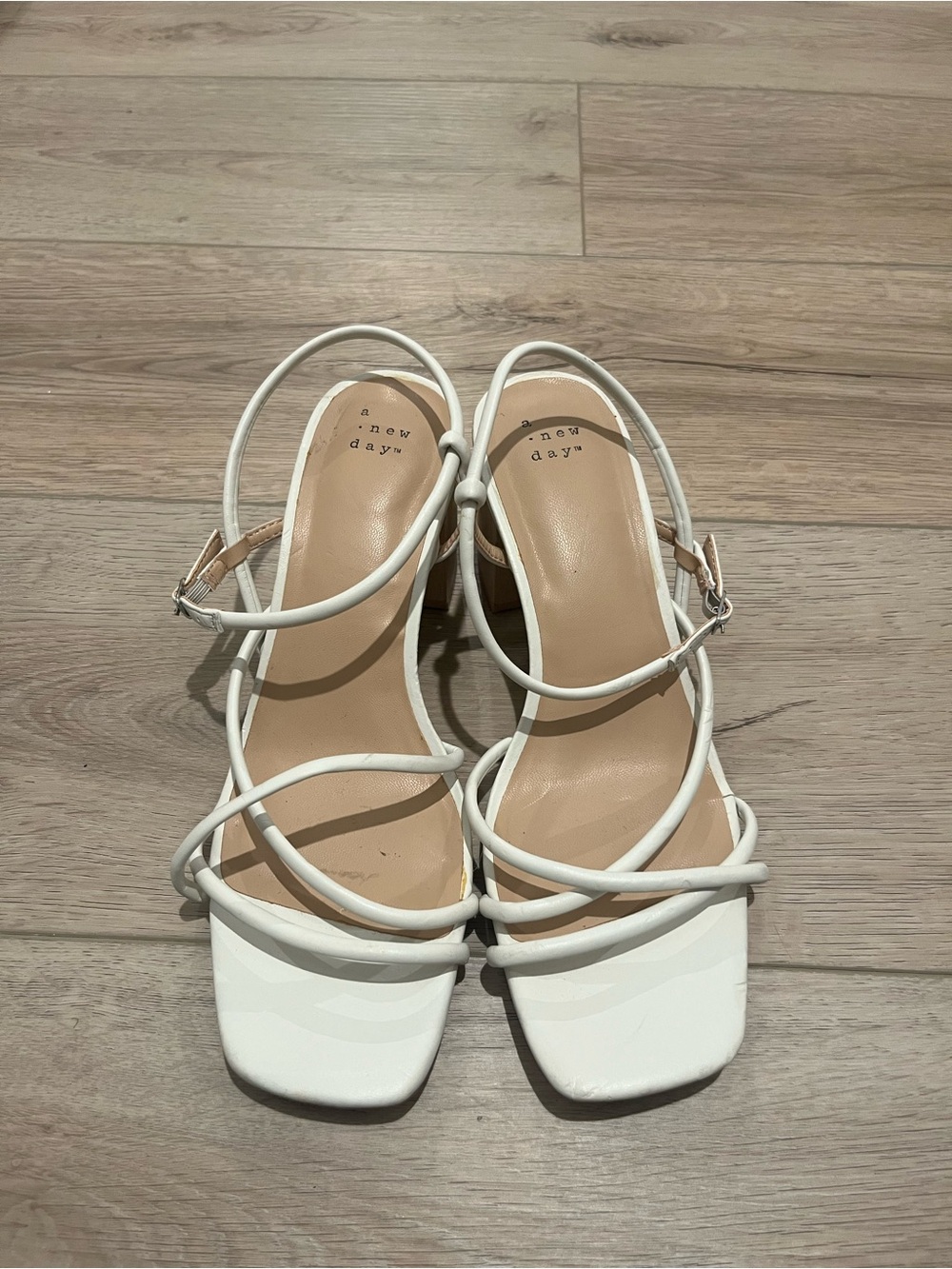 A New Day White Multi-Strap Square-Toe Heeled Sandals